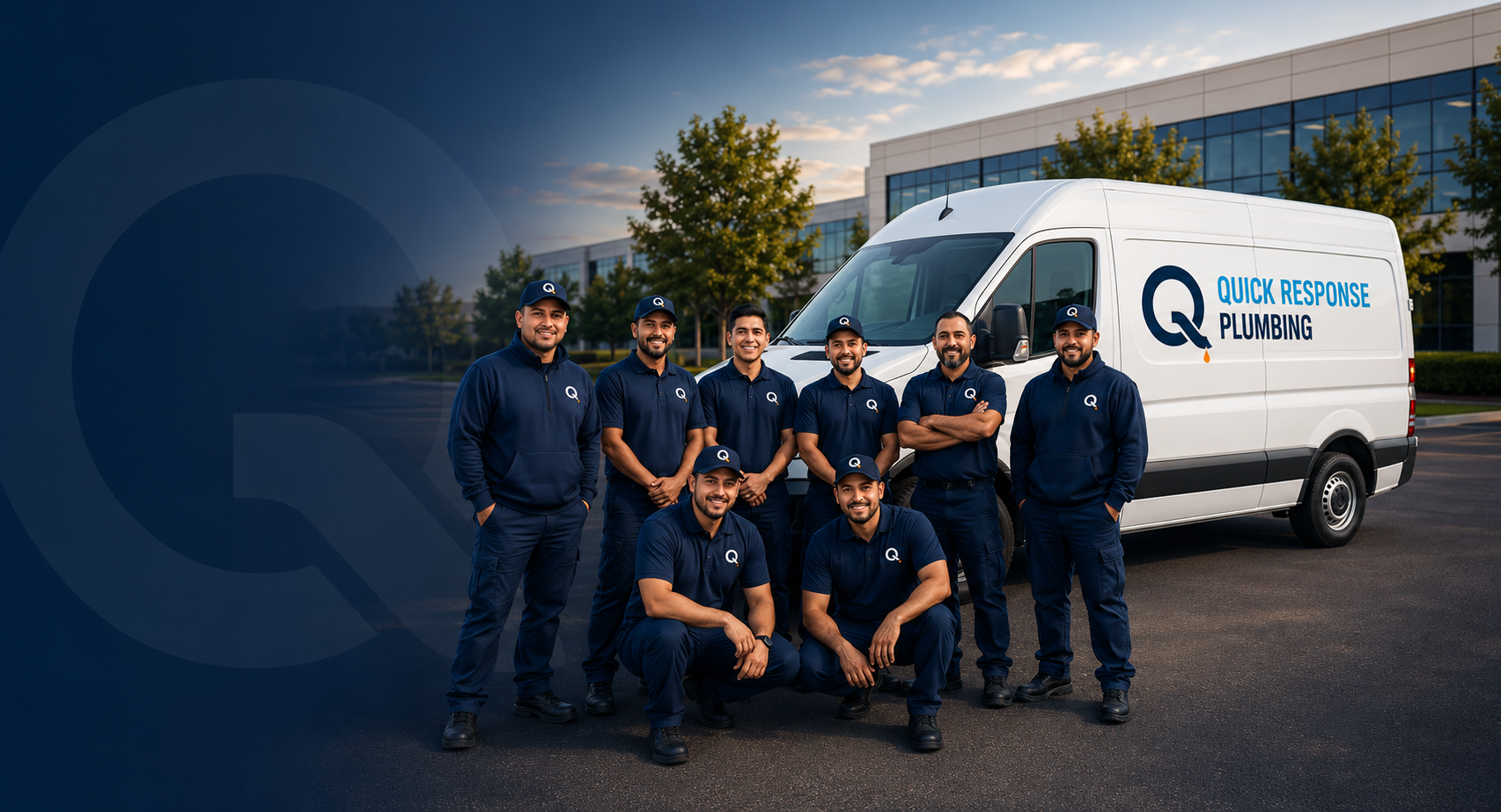 Gerardo S. and the Quick Response Plumbing crew with their branded service van in Santa Monica